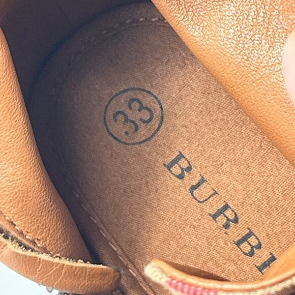 Burberry Kids Sz 2 (33) Nova Check High Top Sneakers Brown Tan Canvas Leather - Picture 10 of 11